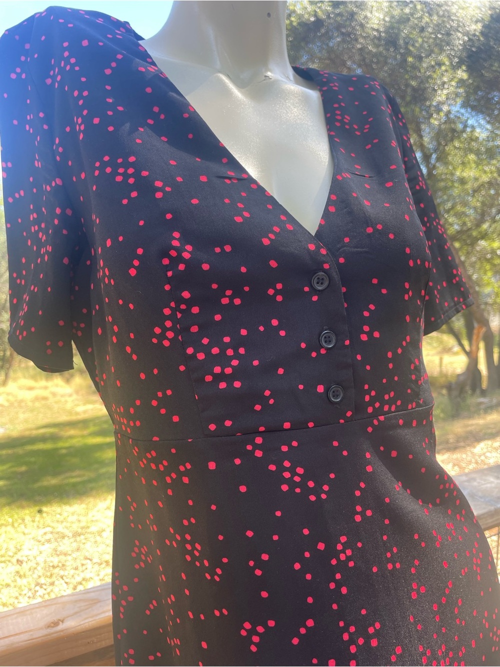 Nasty Gal Black Dress with Red abstract Polka Dot Print